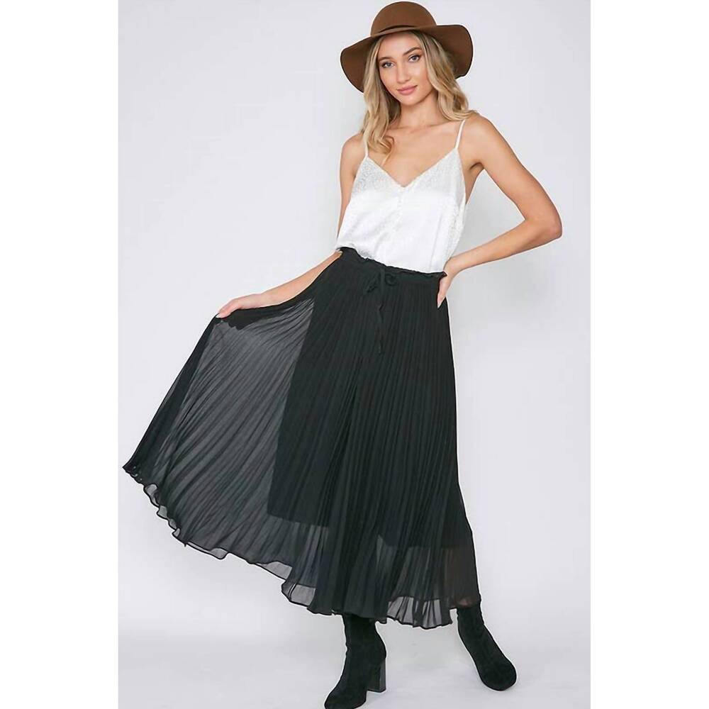 NEW VINE & LOVE elegant comfort pleated wide-leg pants in black